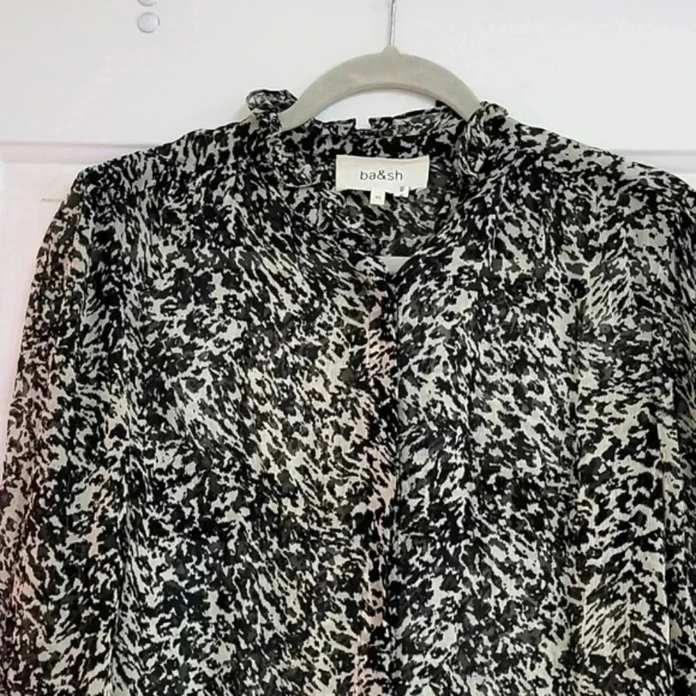 BA&SH Elia Animal Print Chiffon Semi Sheer Blouse - Picture 2 of 9